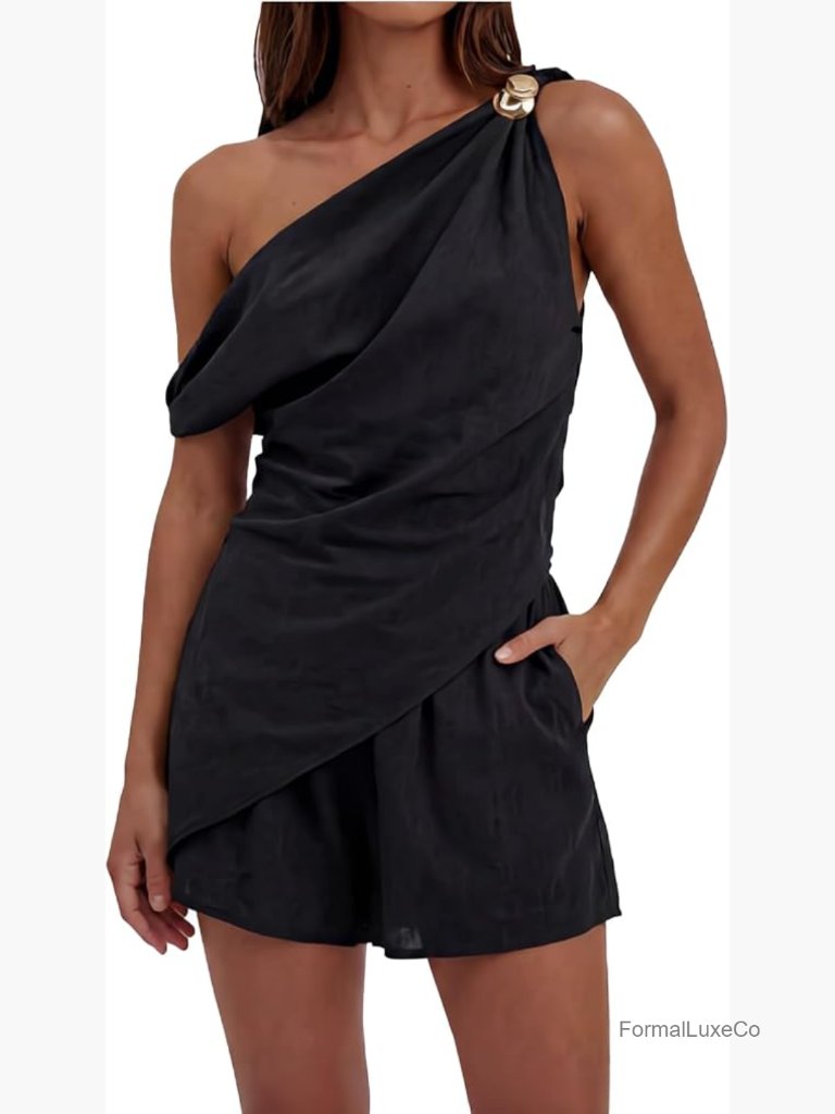 Women's 2 Piece Short Set With One-Shoulder Top Summer Outfit